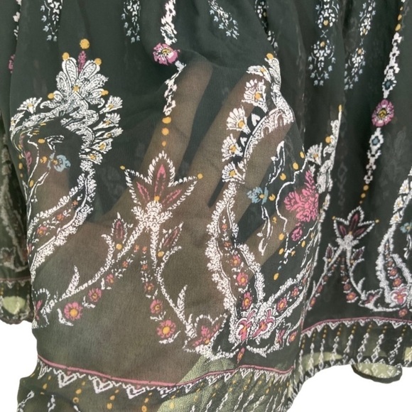 Knox Rose Boho Fairycore Goth Velvet Detail Peasant Blouse Black Pink Sheer Sz L - Picture 13 of 13